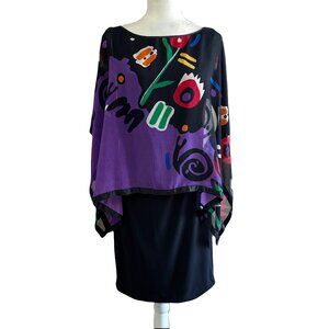Very Vollbrach Vintage 80s Retro Scarf Evening Abstract Dress